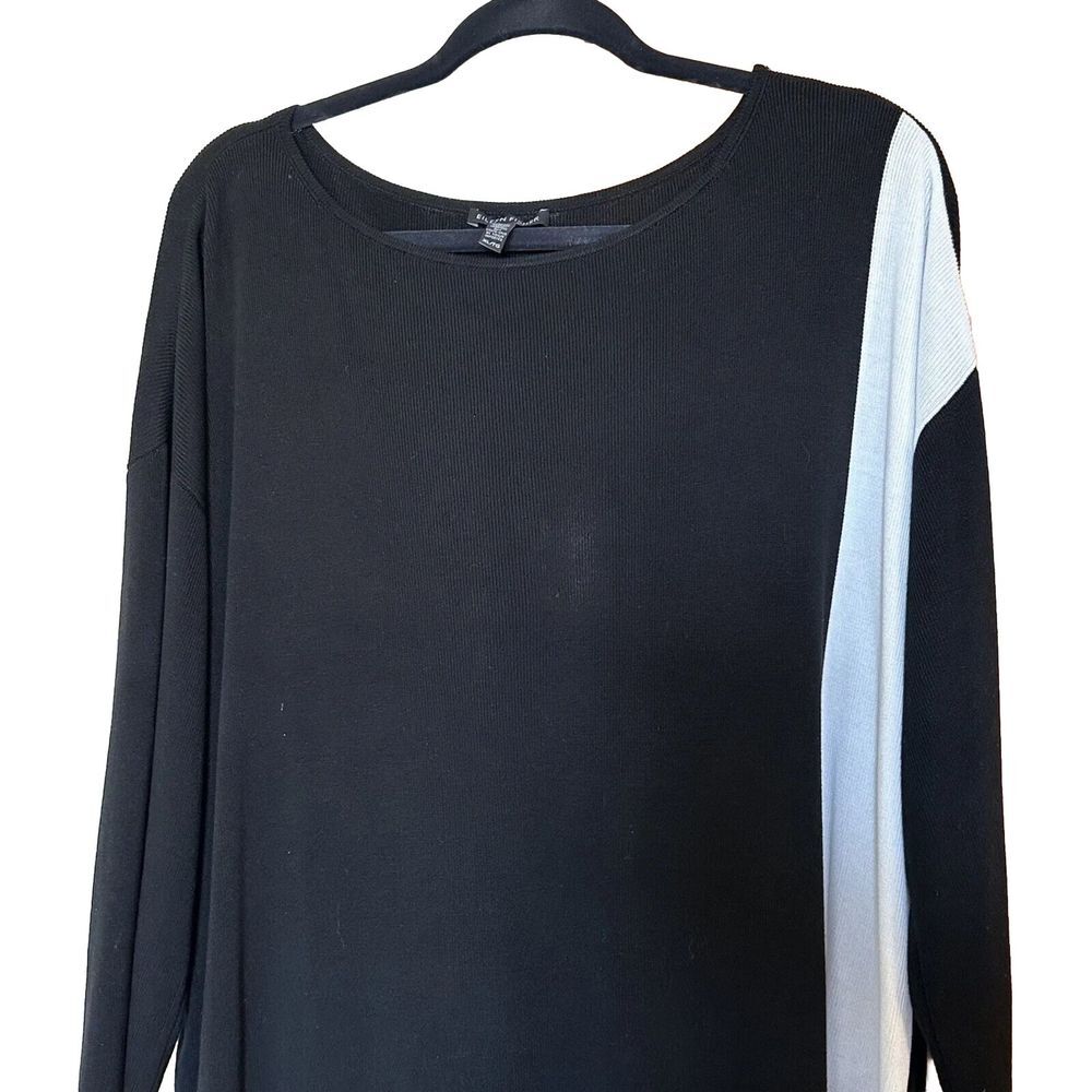 Eileen Fisher Dress Tencel Black White Color Block Knit Pullover XL *READ* - Picture 2 of 8